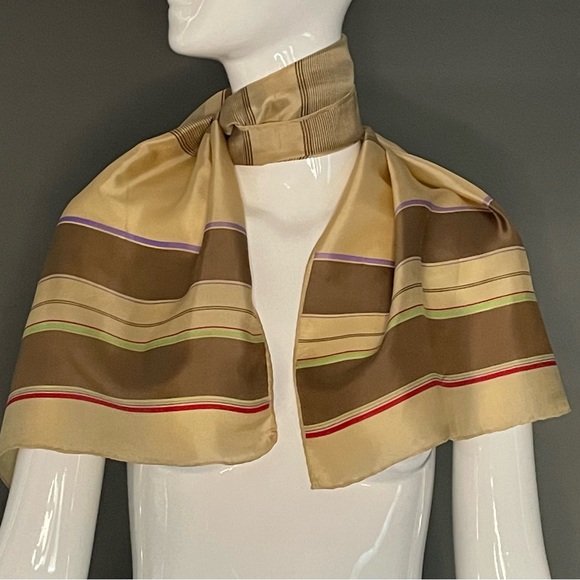 Vintage Echo Silk Scarf Striped Print 15 by 46 Fair to Good - Picture 4 of 6